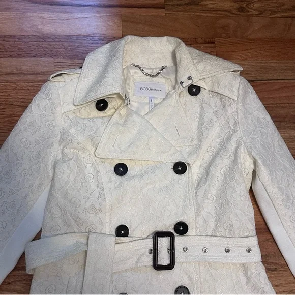 Ivory Lace Trench Coat - Picture 2 of 6